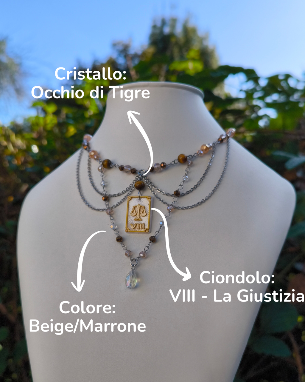 Collana Crystal Tarot personalizzata con arcano e cristalli