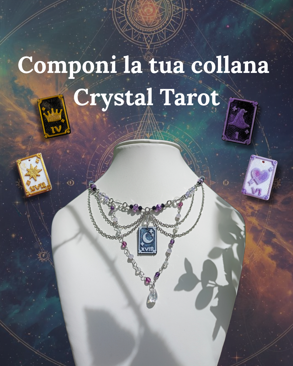 Collana Crystal Tarot personalizzata con arcano e cristalli