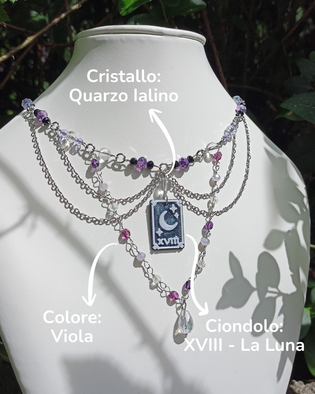 Collana Crystal Tarot personalizzata con arcano e cristalli
