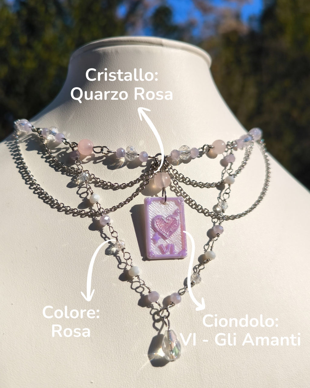 Collana Crystal Tarot personalizzata con arcano e cristalli