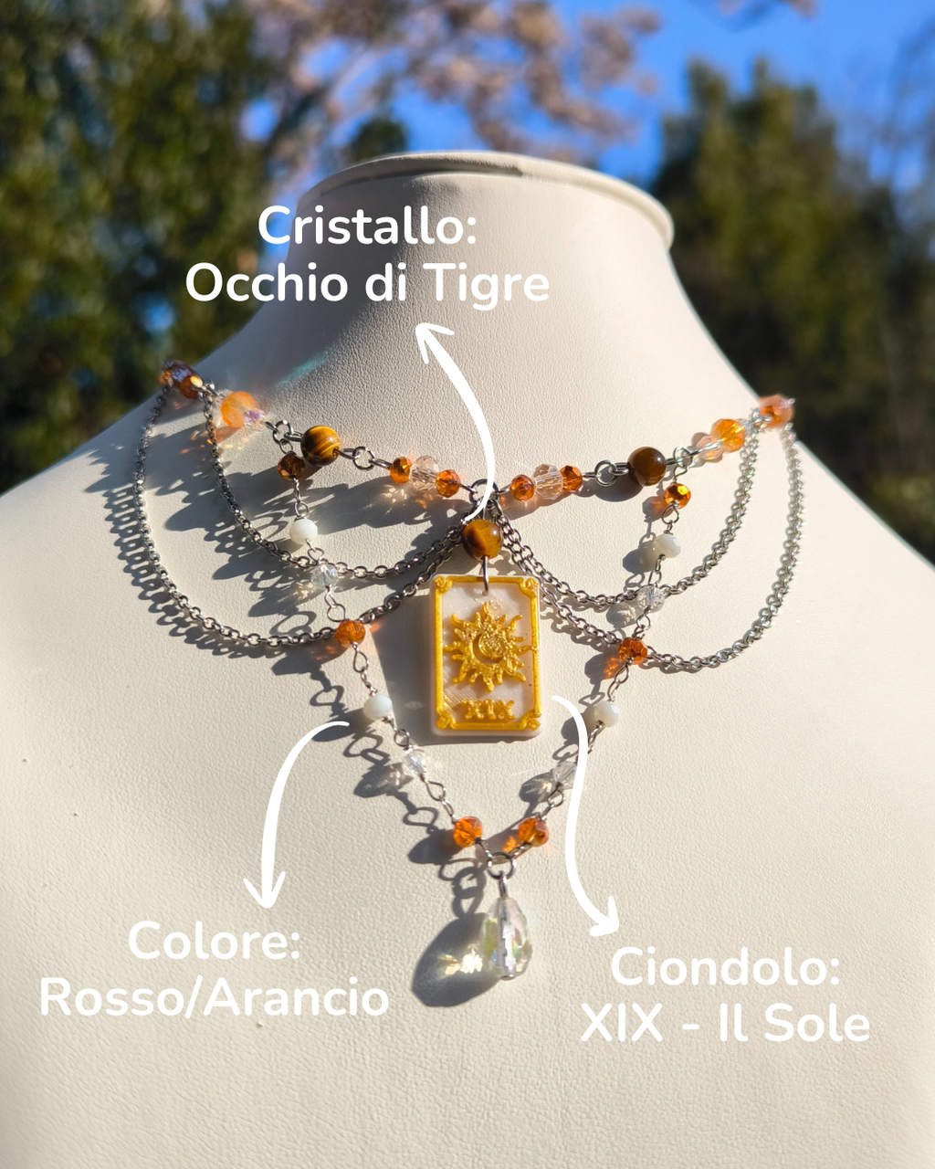 Collana Crystal Tarot personalizzata con arcano e cristalli