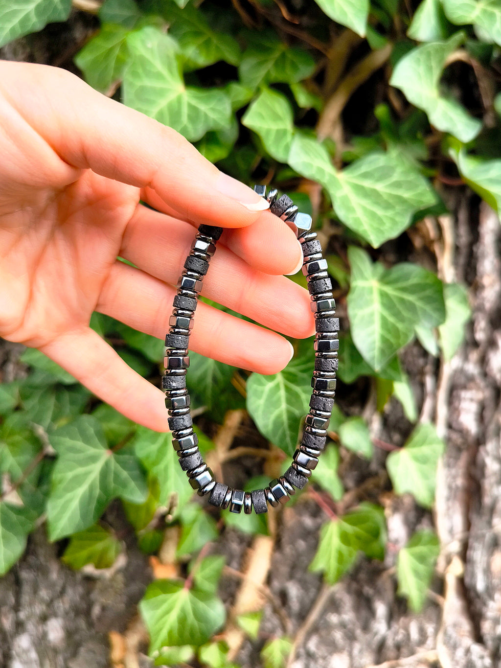 Bracciale Ematite + pietra lavica