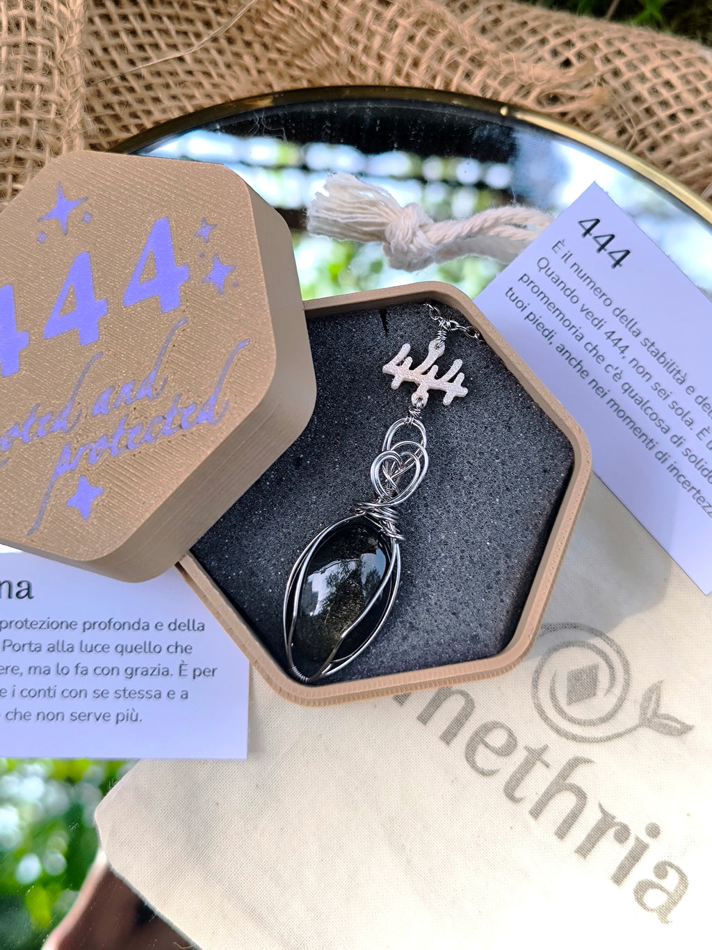 Collana Synchronicity 444 - ossidiana dorata