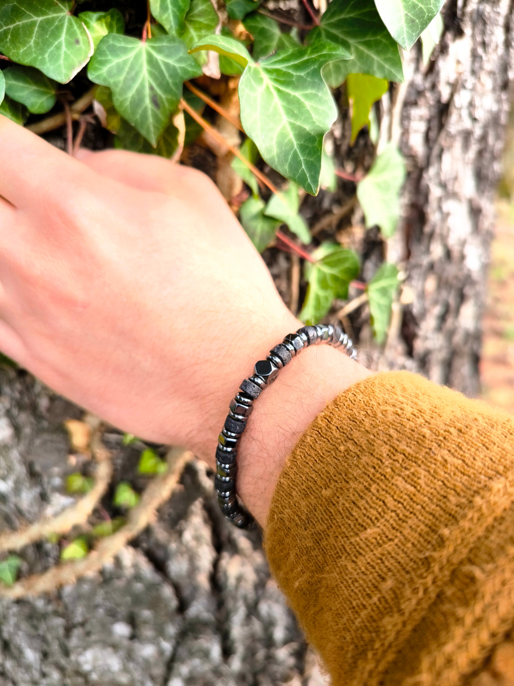 Bracciale Ematite + pietra lavica
